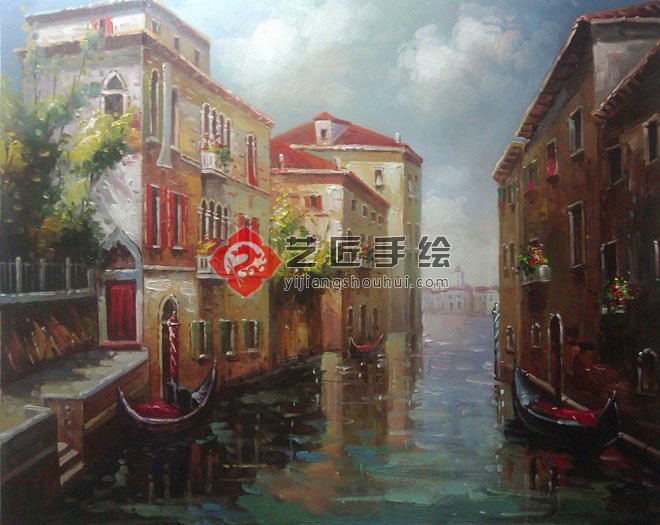 風景 水上城市 小船 藍天白